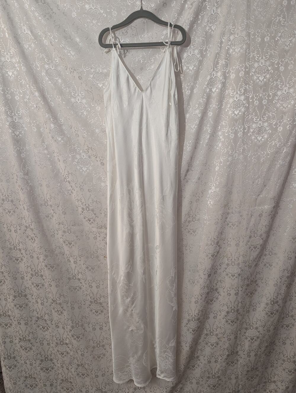Victoria's Secret White Floral Jacquard Maxi Slip Dress L Tie Shoulder